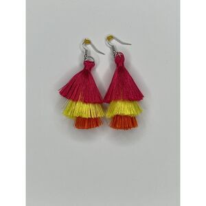 Handmade Colorful Tassel Earrings – Pink, Yellow, and Orange